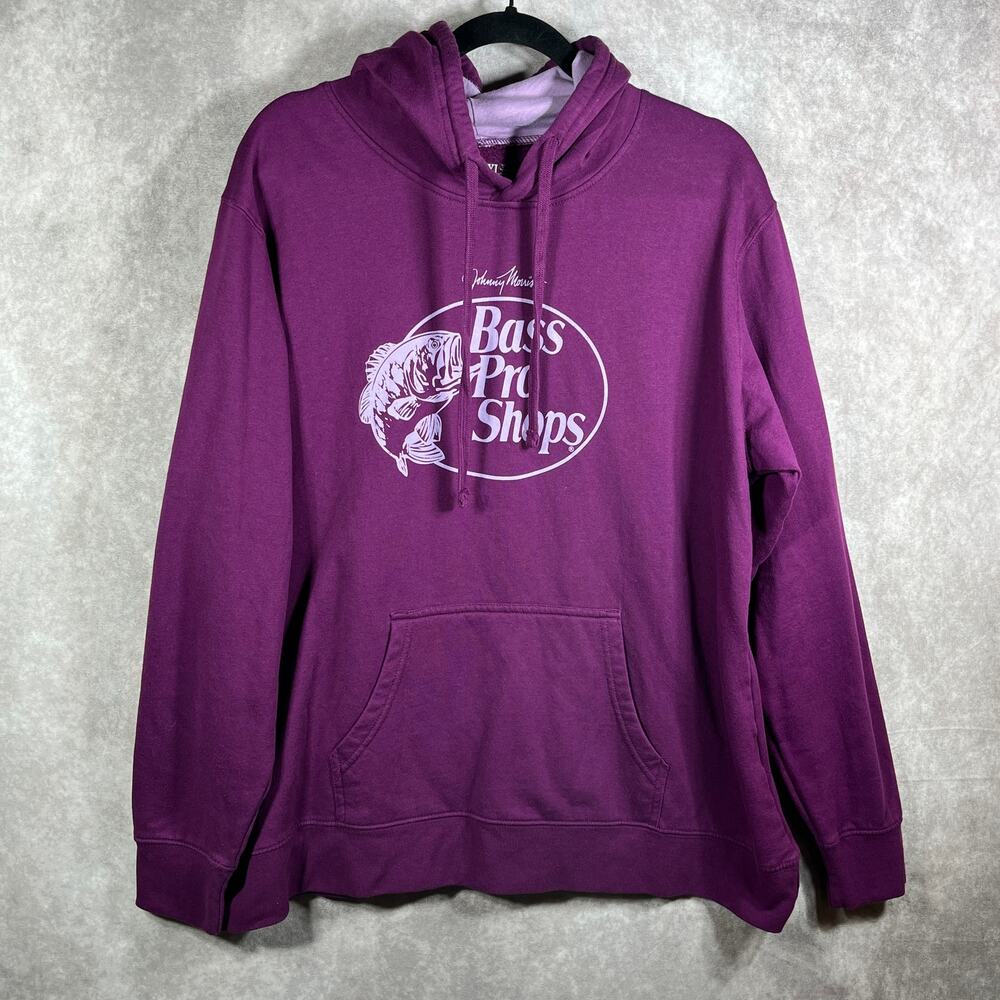 Bass Pro Shop Hoodie Sweatshirt Mens Size 2XL Purple Pullover Long Sleeve Pocket